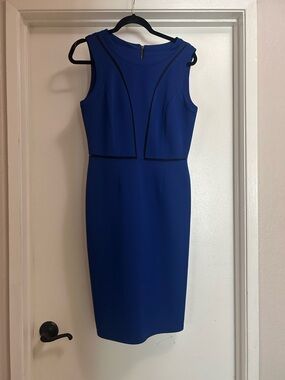 Vince Camuto Sleeveless Royal Blue Sheath Dress with Black Trim